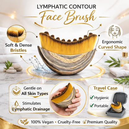 Lymphatic Contour Face Brush for Jawline Sculpting, Soft Bristle Facial Massage Tool for Face & Neck, Anti Puffiness Beauty Brush with Travel Case