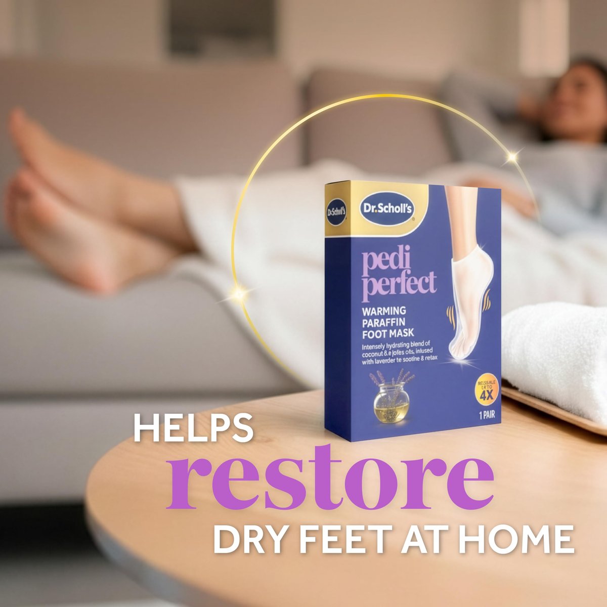 Dr. Scholl's Pedi Perfect Warming Paraffin Spa-Inspired Foot Mask - Hydrating Blend of Paraffin Wax, Coconut, Argan & Jojoba Oil, Restores & Moisturizes Dry, Cracked Feet at Home, Reusable up to 4x Avelisse