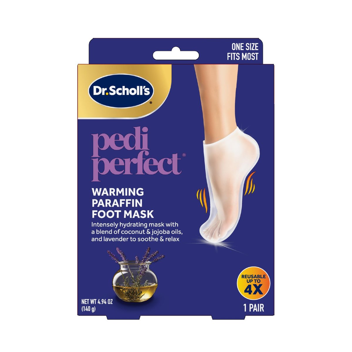 Dr. Scholl's Pedi Perfect Warming Paraffin Spa-Inspired Foot Mask - Hydrating Blend of Paraffin Wax, Coconut, Argan & Jojoba Oil, Restores & Moisturizes Dry, Cracked Feet at Home, Reusable up to 4x Avelisse