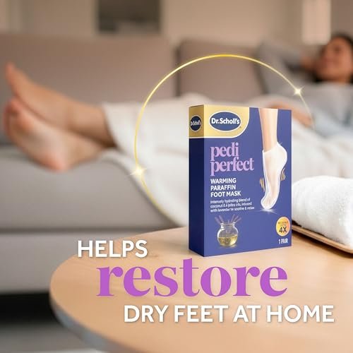 Dr. Scholl's Pedi Perfect Warming Paraffin Spa-Inspired Foot Mask - Hydrating Blend of Paraffin Wax, Coconut, Argan & Jojoba Oil, Restores & Moisturizes Dry, Cracked Feet at Home, Reusable up to 4x Avelisse