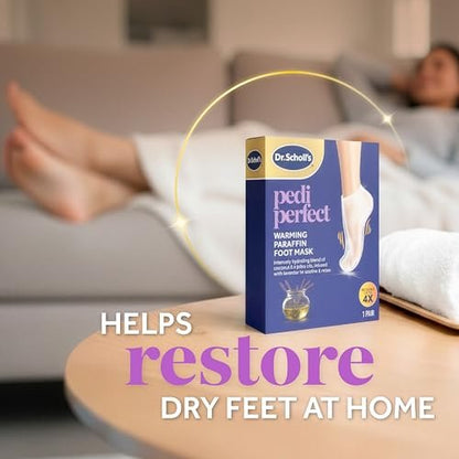 Dr. Scholl's Pedi Perfect Warming Paraffin Spa-Inspired Foot Mask - Hydrating Blend of Paraffin Wax, Coconut, Argan & Jojoba Oil, Restores & Moisturizes Dry, Cracked Feet at Home, Reusable up to 4x Avelisse