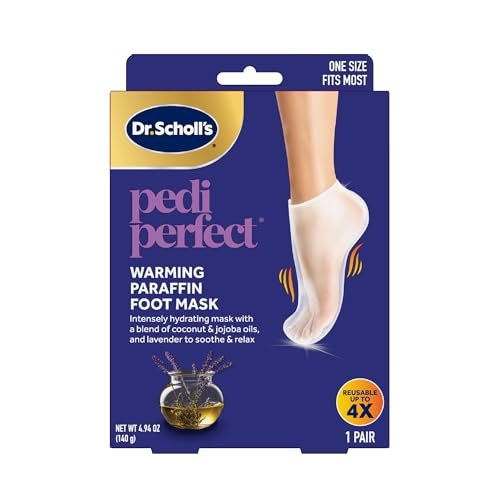 Dr. Scholl's Pedi Perfect Warming Paraffin Spa-Inspired Foot Mask - Hydrating Blend of Paraffin Wax, Coconut, Argan & Jojoba Oil, Restores & Moisturizes Dry, Cracked Feet at Home, Reusable up to 4x Avelisse