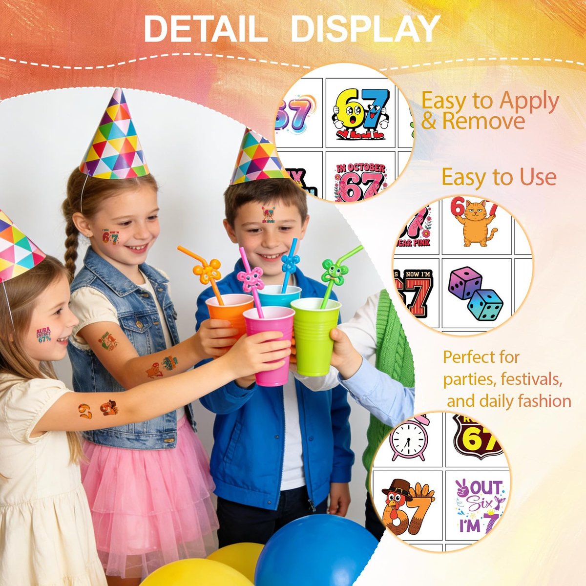 120-Piece Waterproof Temporary Tattoos for Kids – Baseball & Ice Cream Drip Designs, Smudge-Resistant Party Favors for Ages 6-7 Avelisse