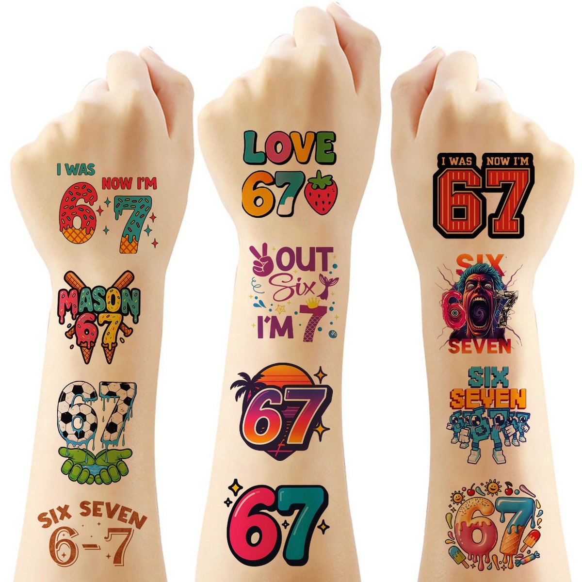 120-Piece Waterproof Temporary Tattoos for Kids – Baseball & Ice Cream Drip Designs, Smudge-Resistant Party Favors for Ages 6-7 Avelisse