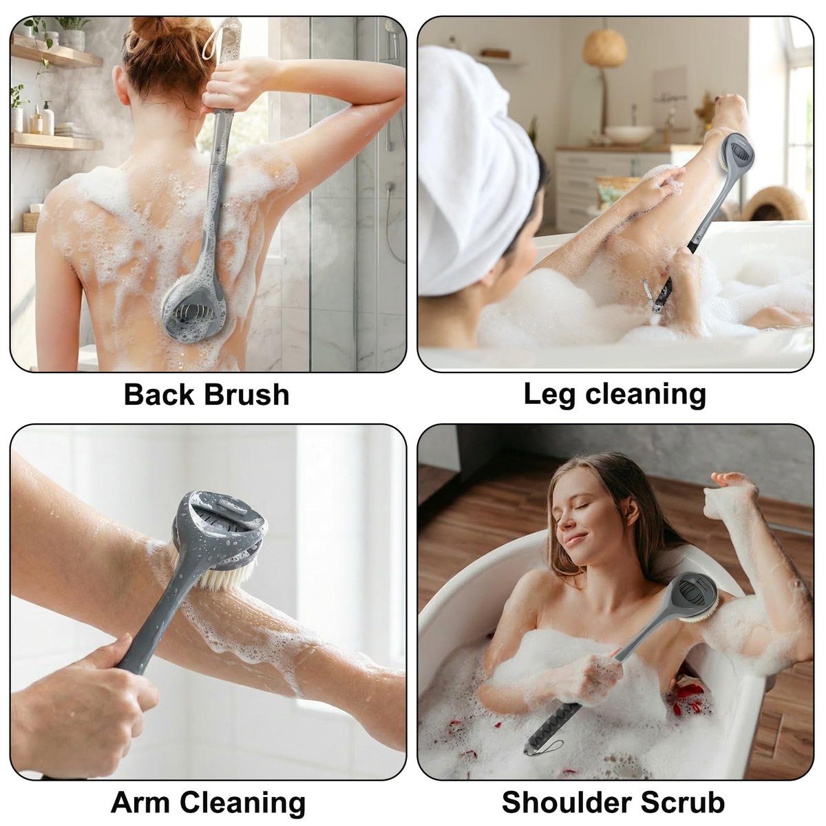 Gobiteli Back Scrubber - 20.4" Detachable Long Handle Shower Brush for Body Cleaning - Grey Avelisse