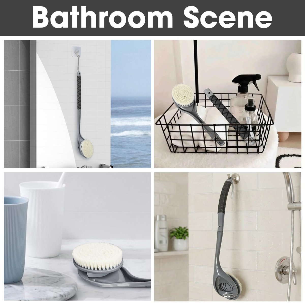 Gobiteli Back Scrubber - 20.4" Detachable Long Handle Shower Brush for Body Cleaning - Grey Avelisse
