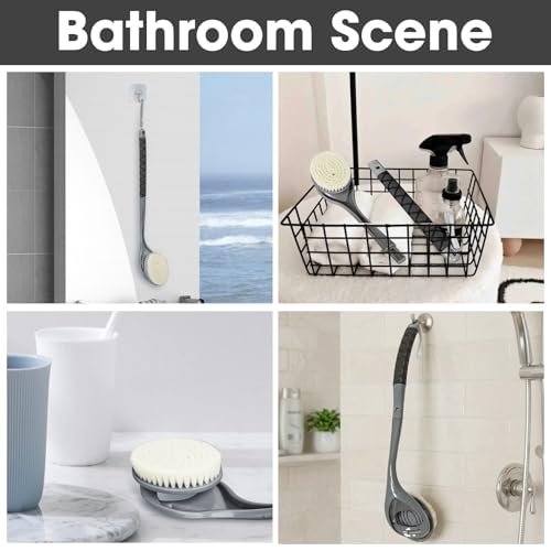 Gobiteli Back Scrubber - 20.4" Detachable Long Handle Shower Brush for Body Cleaning - Grey Avelisse