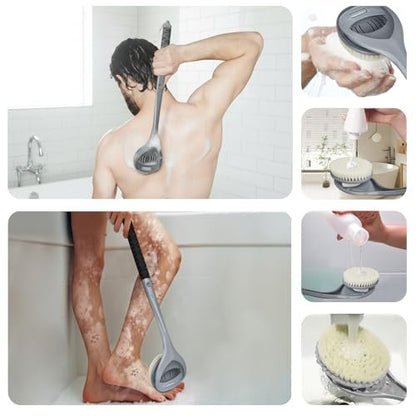 Gobiteli Back Scrubber - 20.4" Detachable Long Handle Shower Brush for Body Cleaning - Grey Avelisse