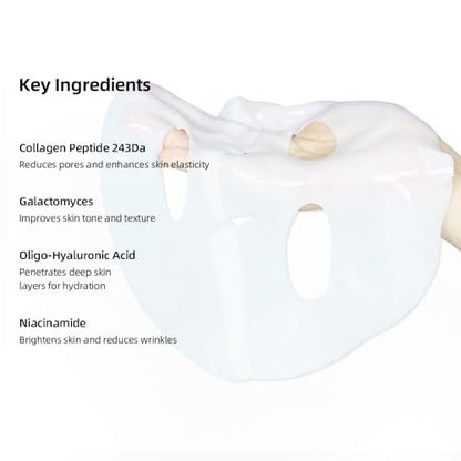 Collagen Face Mask 5 Pack - Korean Hydrating Sheet Mask for Glowing Glass Skin, Anti-Aging Firming & Deep Moisturizing Facial Mask, Bio Collagen Jelly Mask