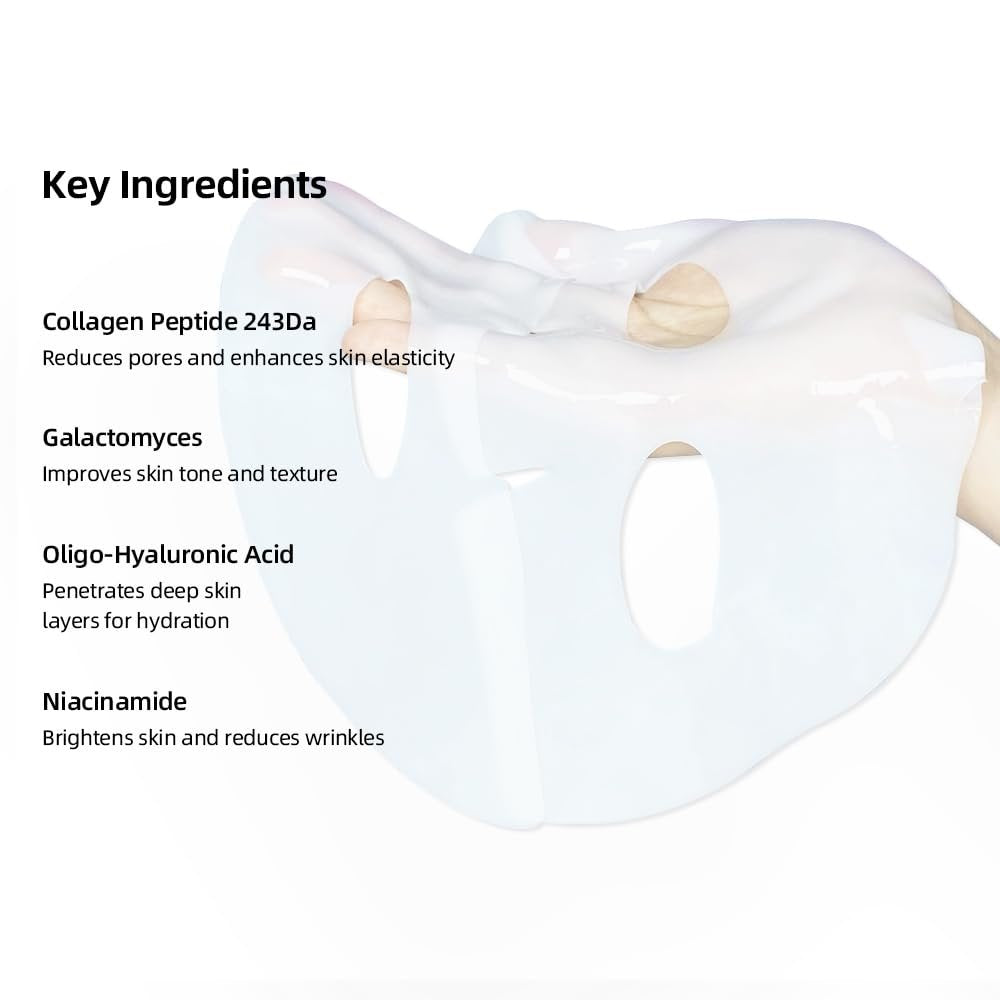 Collagen Face Mask 5 Pack - Korean Hydrating Sheet Mask for Glowing Glass Skin, Anti-Aging Firming & Deep Moisturizing Facial Mask, Bio Collagen Jelly Mask - görsel 7