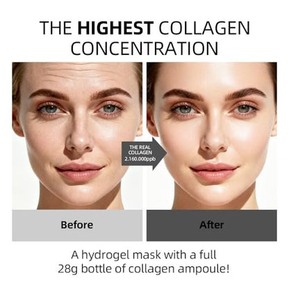 Collagen Face Mask 5 Pack - Korean Hydrating Sheet Mask for Glowing Glass Skin, Anti-Aging Firming & Deep Moisturizing Facial Mask, Bio Collagen Jelly Mask