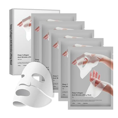 Collagen Face Mask 5 Pack - Korean Hydrating Sheet Mask for Glowing Glass Skin, Anti-Aging Firming & Deep Moisturizing Facial Mask, Bio Collagen Jelly Mask