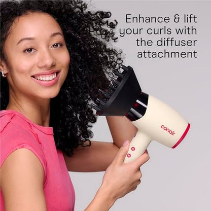 Infiniti PRO CONAIR LED Infrared Hair Dryer with Dual Ion Ceramic Technology, Anti-Frizz Ionic Blow Dryer, 3 Heat 3 Speed Settings, Professional Diffuser, White Avelisse