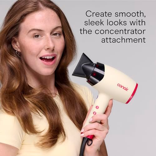 Infiniti PRO CONAIR LED Infrared Hair Dryer with Dual Ion Ceramic Technology, Anti-Frizz Ionic Blow Dryer, 3 Heat 3 Speed Settings, Professional Diffuser, White Avelisse