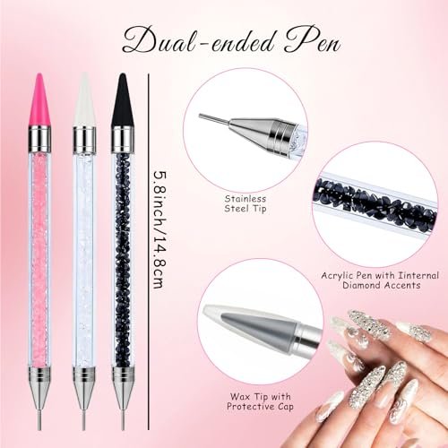 14PCS Rhinestone Picker Tool Kit for Nail Art, Diamond Painting & Bedazzling - Dual-Ended Pens with Wax & Metal Tips, Replaceable Heads, Tweezers, Clay, Tray & Storage Case - görsel 4