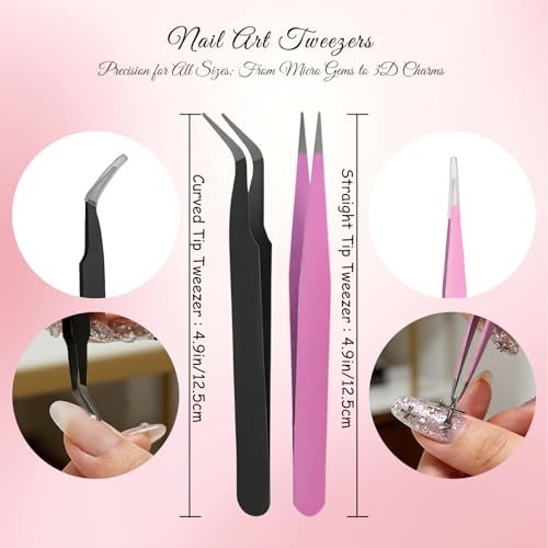 14PCS Rhinestone Picker Tool Kit for Nail Art, Diamond Painting & Bedazzling - Dual-Ended Pens with Wax & Metal Tips, Replaceable Heads, Tweezers, Clay, Tray & Storage Case - görsel 10