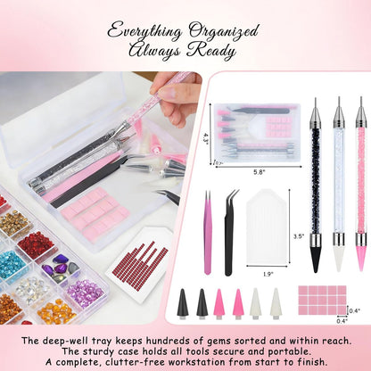 14PCS Rhinestone Picker Tool Kit for Nail Art, Diamond Painting & Bedazzling - Dual-Ended Pens with Wax & Metal Tips, Replaceable Heads, Tweezers, Clay, Tray & Storage Case