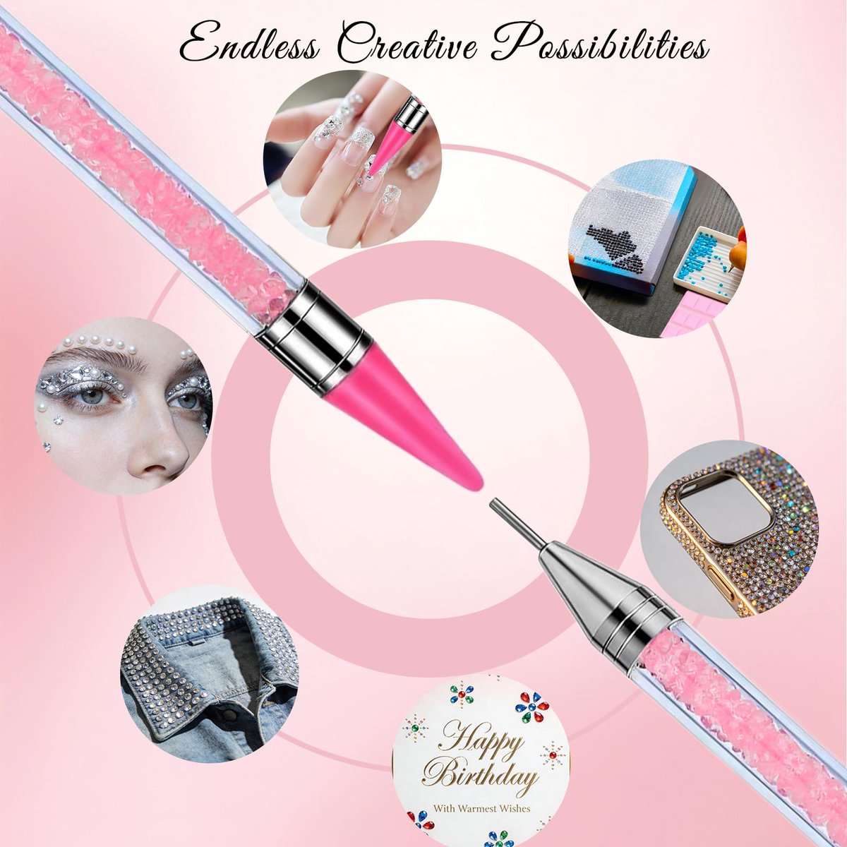 14PCS Rhinestone Picker Tool Kit for Nail Art, Diamond Painting & Bedazzling - Dual-Ended Pens with Wax & Metal Tips, Replaceable Heads, Tweezers, Clay, Tray & Storage Case - görsel 13
