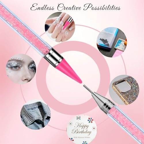 14PCS Rhinestone Picker Tool Kit for Nail Art, Diamond Painting & Bedazzling - Dual-Ended Pens with Wax & Metal Tips, Replaceable Heads, Tweezers, Clay, Tray & Storage Case - görsel 14
