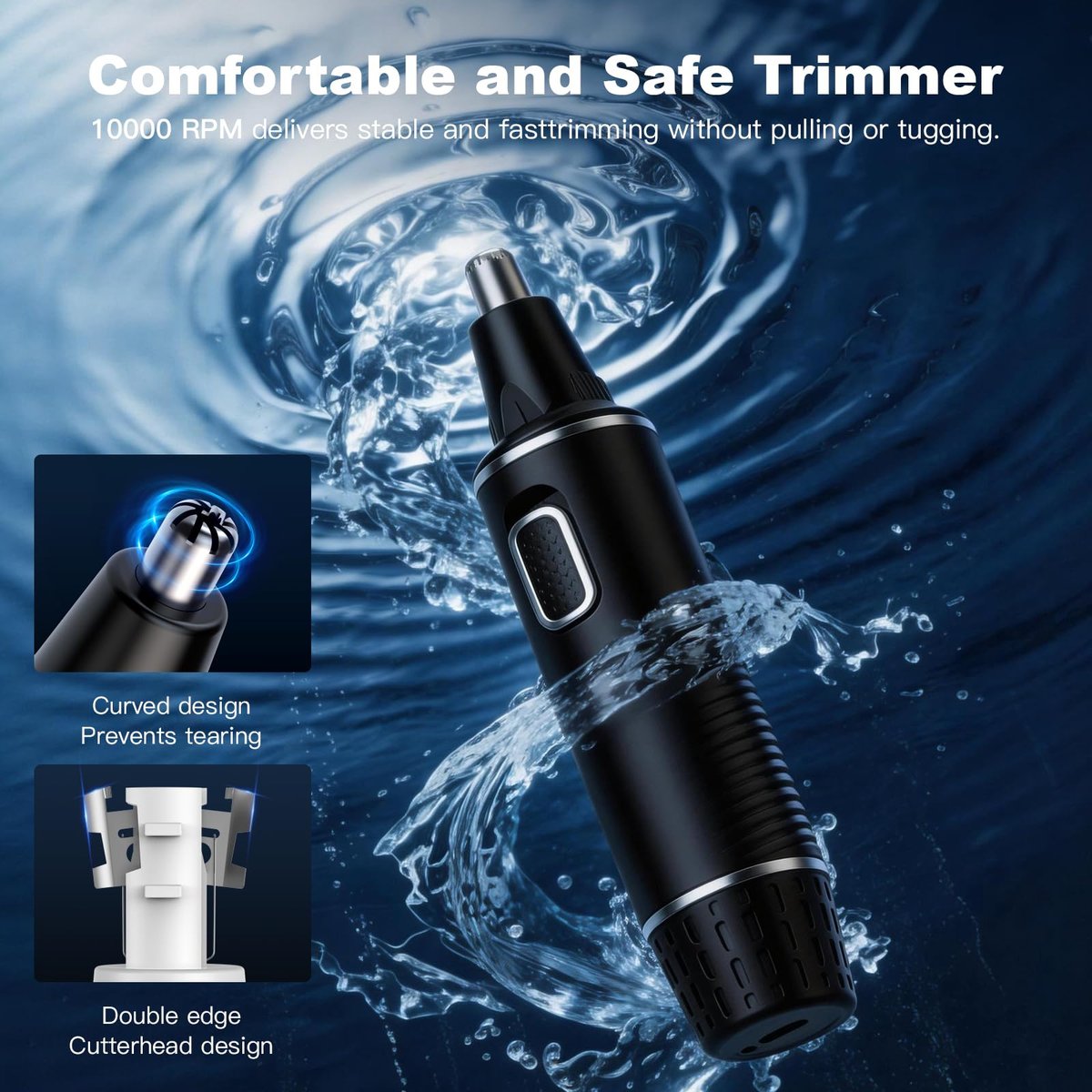 XOOMRSCP Professional Nose Hair Trimmer for Men - Rechargeable 2 in 1 Painless Ear & Nose Hair Trimmer with IPX7 Waterproof Dual-Edge Blades for Eyebrow & Facial Hair (Black) Avelisse