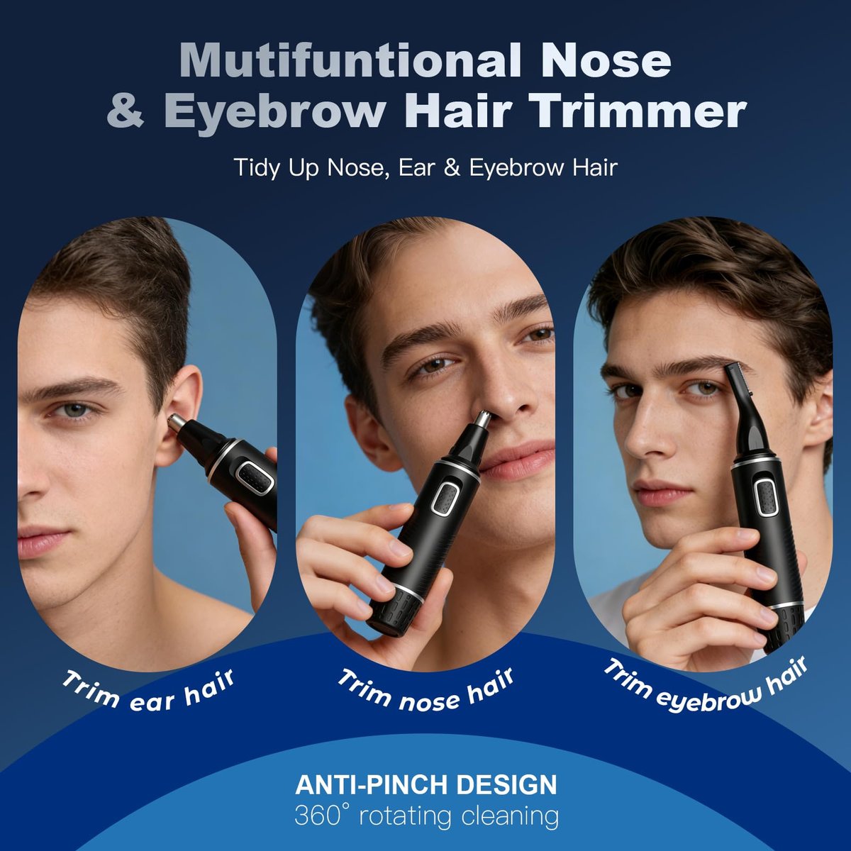 XOOMRSCP Professional Nose Hair Trimmer for Men - Rechargeable 2 in 1 Painless Ear & Nose Hair Trimmer with IPX7 Waterproof Dual-Edge Blades for Eyebrow & Facial Hair (Black) Avelisse