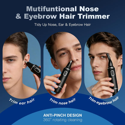 XOOMRSCP Professional Nose Hair Trimmer for Men - Rechargeable 2 in 1 Painless Ear & Nose Hair Trimmer with IPX7 Waterproof Dual-Edge Blades for Eyebrow & Facial Hair (Black) Avelisse