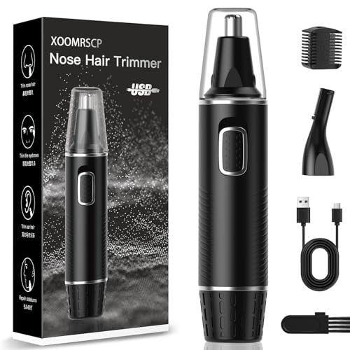 XOOMRSCP Professional Nose Hair Trimmer for Men - Rechargeable 2 in 1 Painless Ear & Nose Hair Trimmer with IPX7 Waterproof Dual-Edge Blades for Eyebrow & Facial Hair (Black) Avelisse