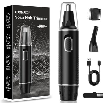 XOOMRSCP Professional Nose Hair Trimmer for Men - Rechargeable 2 in 1 Painless Ear & Nose Hair Trimmer with IPX7 Waterproof Dual-Edge Blades for Eyebrow & Facial Hair (Black) Avelisse