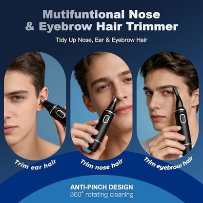 XOOMRSCP Professional Nose Hair Trimmer for Men - Rechargeable 2 in 1 Painless Ear & Nose Hair Trimmer with IPX7 Waterproof Dual-Edge Blades for Eyebrow & Facial Hair (Black) Avelisse