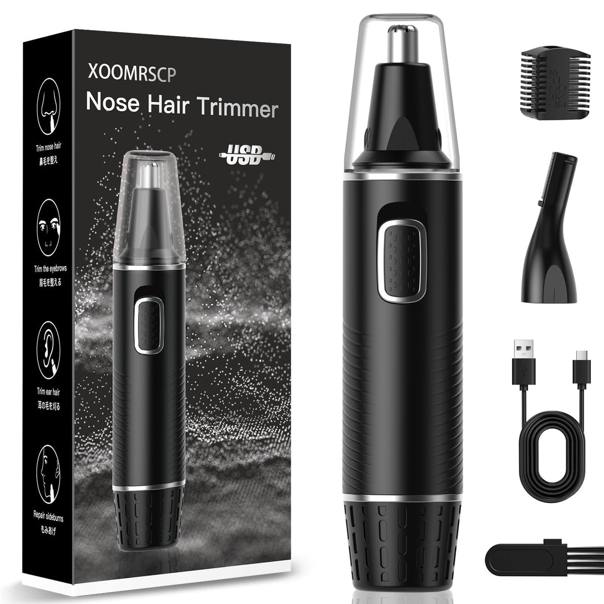 XOOMRSCP Professional Nose Hair Trimmer for Men - Rechargeable 2 in 1 Painless Ear & Nose Hair Trimmer with IPX7 Waterproof Dual-Edge Blades for Eyebrow & Facial Hair (Black) Avelisse