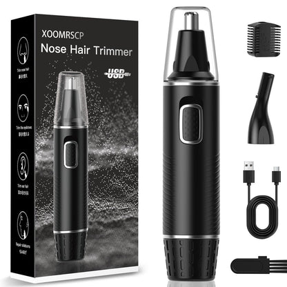 XOOMRSCP Professional Nose Hair Trimmer for Men - Rechargeable 2 in 1 Painless Ear & Nose Hair Trimmer with IPX7 Waterproof Dual-Edge Blades for Eyebrow & Facial Hair (Black) Avelisse