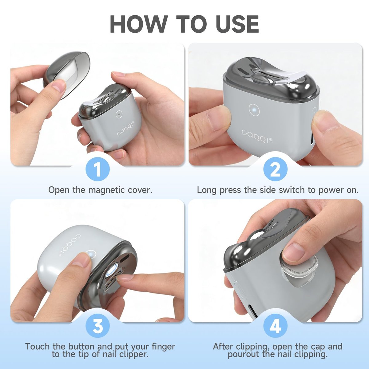 Electric Nail Clipper for Baby, Women, Men, Seniors – 2026 New Smart Safety Automatic Nail Trimmer with LED Light, Clip Storage, Type-C USB Rechargeable Fingernail File, Grey Avelisse