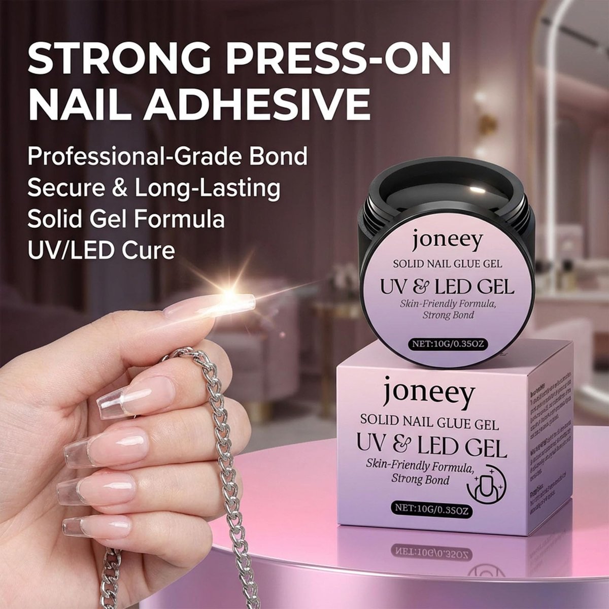 Solid Nail Glue Gel for Press on Nails – 10g Long-Lasting Strong Adhesion, UV Light Cured Avelisse