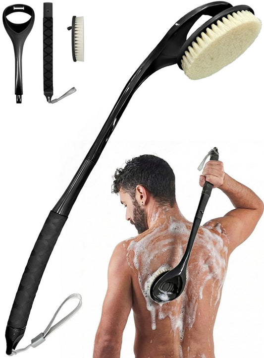 Back Scrubber for Shower with Long Handle, 20.4" Detachable Bath Brush with Removable Head, Soft Bristle Body Brush for Deep Exfoliating & Cleaning, Non-Slip Grip Shower Brush for Back, Legs & Feet