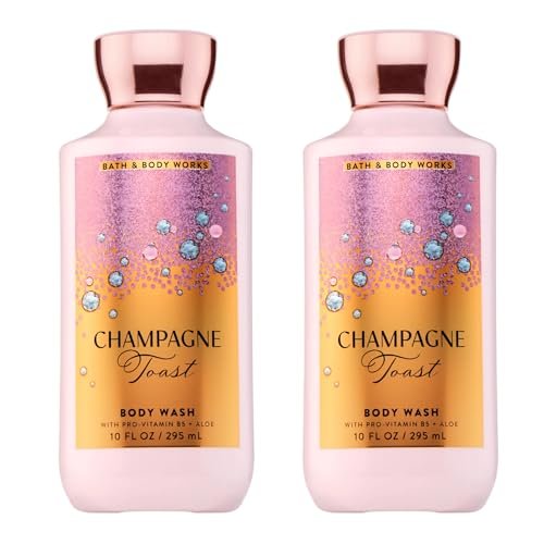 Bath & Body Works Champagne Toast Body Wash – Nourishing Cleanser with Pro-Vitamin B5 & Aloe – Bubbly Champagne & Sparkling Berry Scent – Gentle for Daily Use – 10 fl oz (Pack of 2) Avelisse