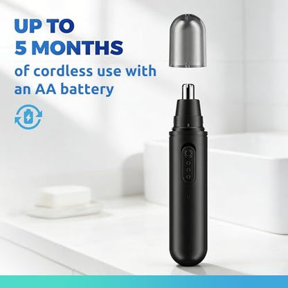 Lysandra Nose Hair Trimmer for Men: Painless Ear Hair Trimmer with 5 Month Battery Life – Electric Nose Hair Remover with Easy Clean Detachable Head, Black