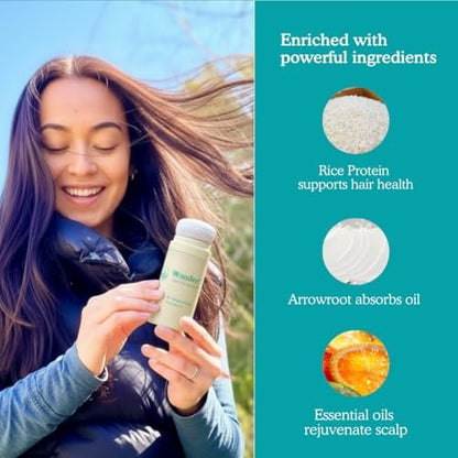 WanderCare Dry Shampoo Powder - Non-Aerosol, Volumize & Refresh, 400+ Uses, Travel-Friendly, for All Hair Types, Sunny Citrus Scent