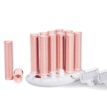 CALISTA Ion Hot Rollers for Long Hair - Pink Sands, 12 Rollers with Clips, Heats to 230°F, Dual Voltage Avelisse
