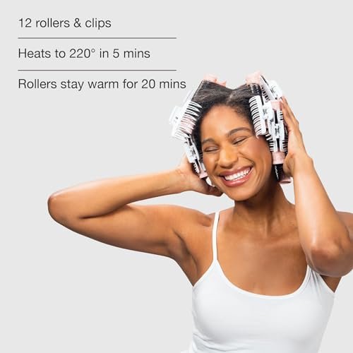 CALISTA Ion Hot Rollers for Long Hair - Pink Sands, 12 Rollers with Clips, Heats to 230°F, Dual Voltage Avelisse