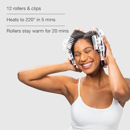 CALISTA Ion Hot Rollers for Long Hair - Pink Sands, 12 Rollers with Clips, Heats to 230°F, Dual Voltage Avelisse