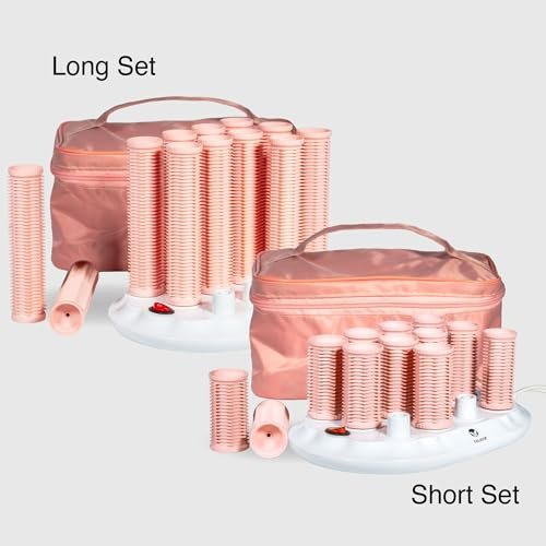 CALISTA Ion Hot Rollers for Long Hair - Pink Sands, 12 Rollers with Clips, Heats to 230°F, Dual Voltage Avelisse