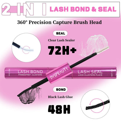 INSPEAUTY Lash Cluster Glue: Waterproof 2-in-1 Bond & Seal for Eyelash Clusters – 5ml+5ml, Strong Hold Up to 72 Hours