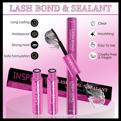 INSPEAUTY Lash Cluster Glue: Waterproof 2-in-1 Bond & Seal for Eyelash Clusters – 5ml+5ml, Strong Hold Up to 72 Hours