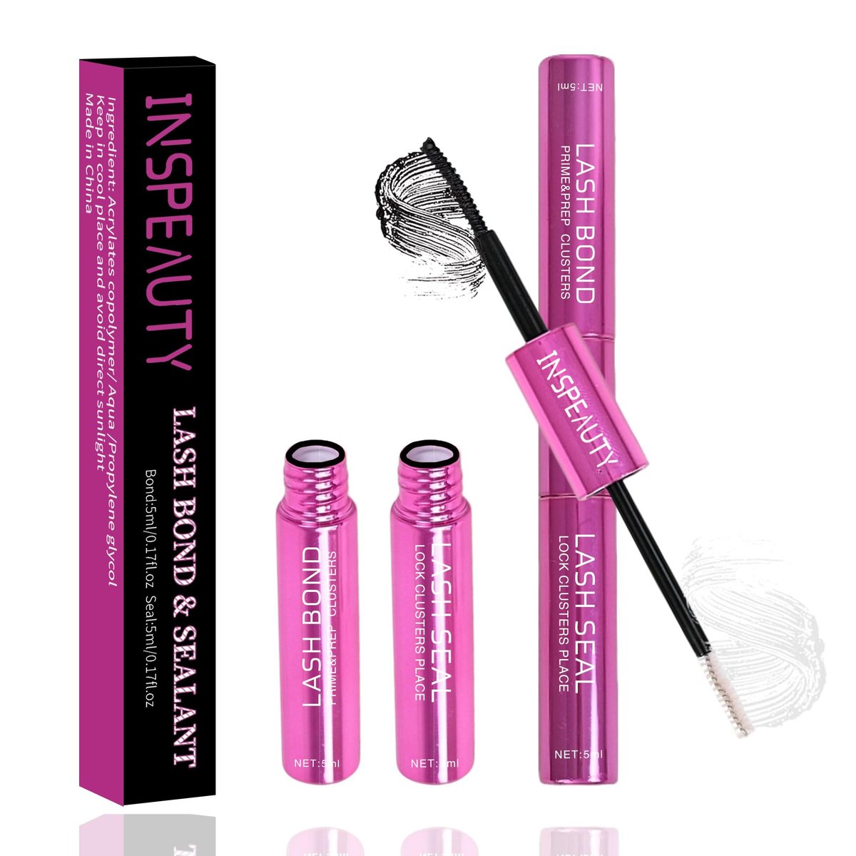 INSPEAUTY Lash Cluster Glue: Waterproof 2-in-1 Bond & Seal for Eyelash Clusters – 5ml+5ml, Strong Hold Up to 72 Hours - görsel 1
