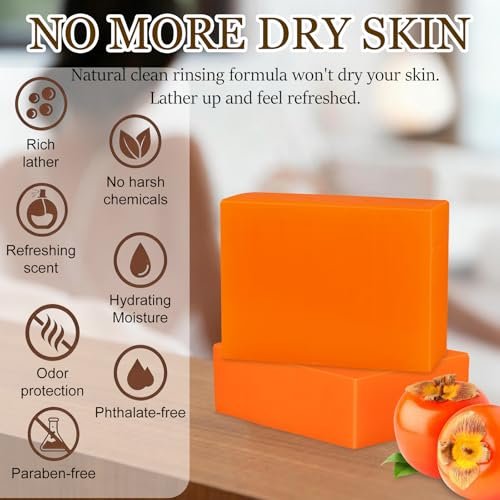 Persimmon Soap Bar 4 Pack – Natural Odor Control Soap for Body Odor, Underarms, Intimate Areas & Feet | All Skin Types Avelisse