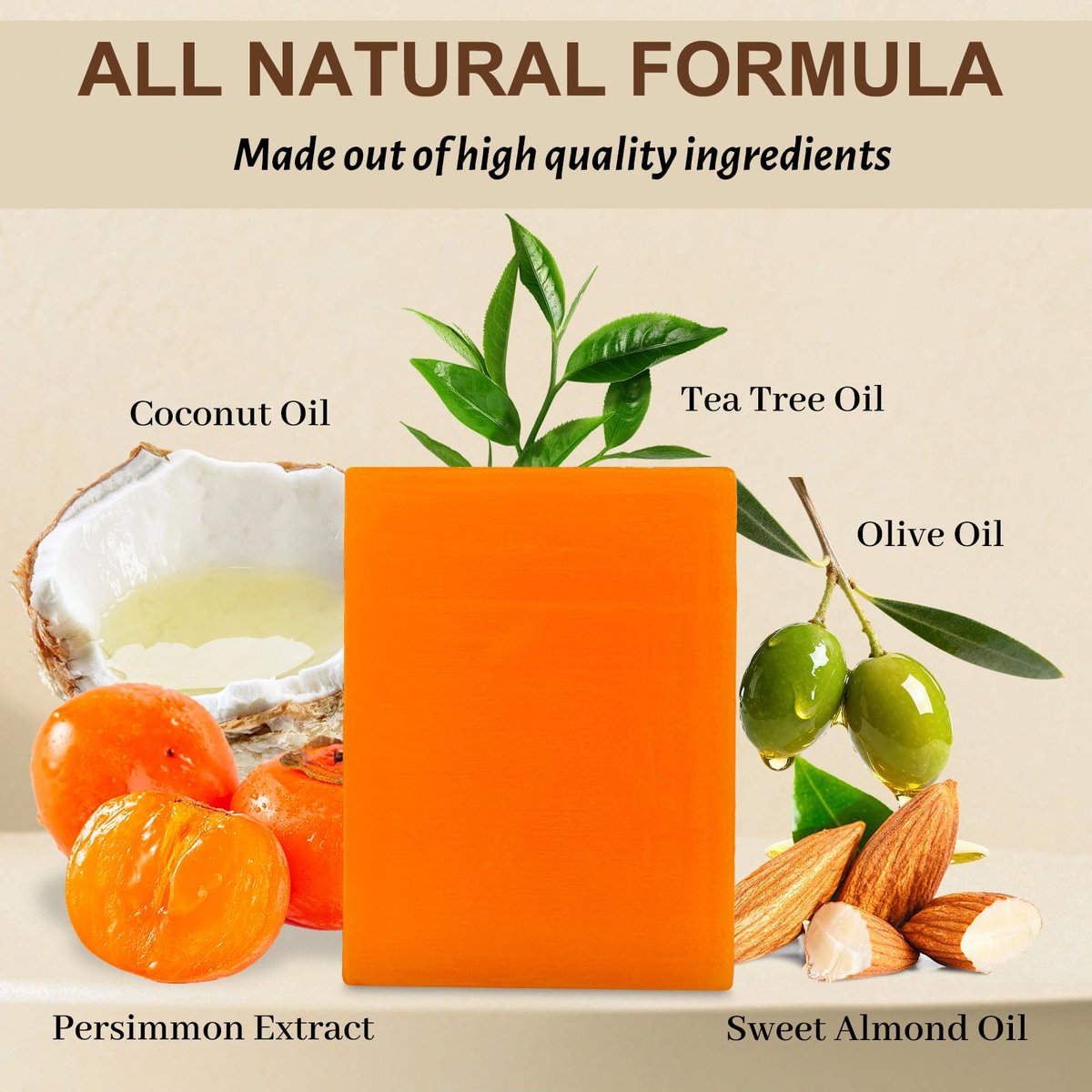 Persimmon Soap Bar 4 Pack – Natural Odor Control Soap for Body Odor, Underarms, Intimate Areas & Feet | All Skin Types Avelisse