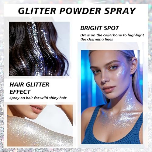 Mifeloy Silvery Hair and Body Glitter Spray - Long-Lasting Shimmer for Festivals, Concerts, and Proms - Quick-Drying Glitter Hairspray for Men and Women (100ml) - görsel 10