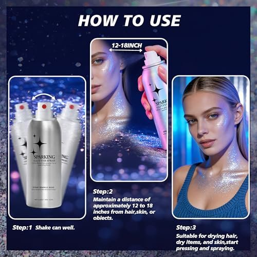 Mifeloy Silvery Hair and Body Glitter Spray - Long-Lasting Shimmer for Festivals, Concerts, and Proms - Quick-Drying Glitter Hairspray for Men and Women (100ml) - görsel 8