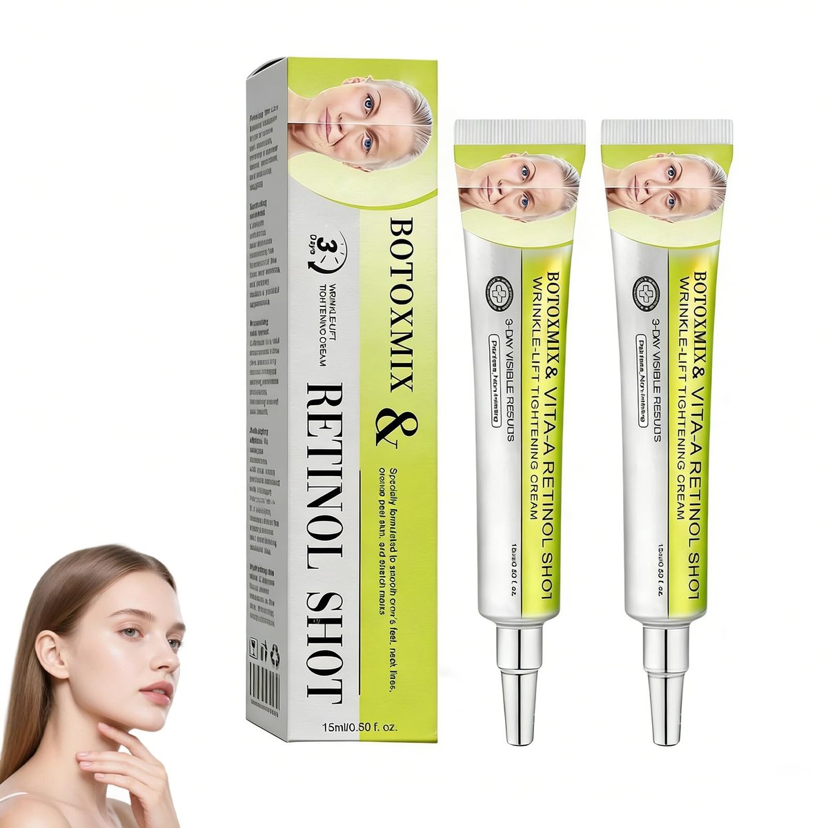 Botoxmix & Vita-A Retinol Shot Wrinkle-Lift Tightening Cream - Advanced Retinol Body Lotion, Anti Wrinkle Cream with Natural Pore Minimizer for All Skin Types, 15ml (2-Pack) Avelisse