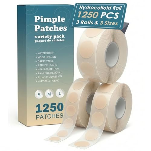 1250 Count Pimple Patches for Face - 3 Sizes (8mm, 10mm, 12mm) Hydrocolloid Acne Patches, Cute Round Acne Stickers, Covers Zits, Blemishes & Breakouts – Gentle on All Skin Types - görsel 2